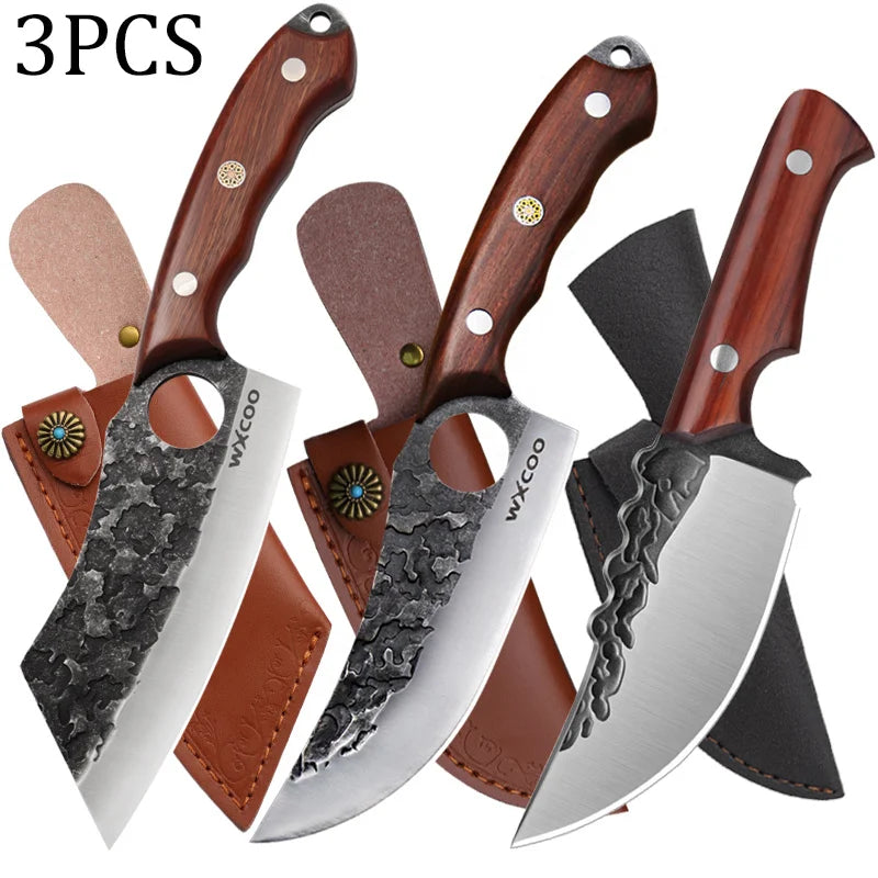 3 PCS Stainless Steel Boning Knife Set Professional High Quality Sharp Handmade Forged Kitchen Utility Cutting Knives