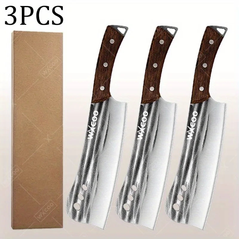 1 PC/3 PCS Stainless Steel Meat Cleaver Sharp Boning Knife Kitchen Utility Knife Handmade Forged Multipurpose Tool Wooden Handle