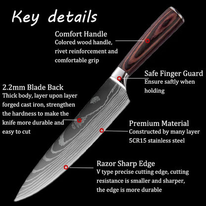 7PCS Professional Kitchen Knife Set Stainless Steel Chef Utility Boning Butcher Cleaver Paring Fish Multipurpose Cutting Tools