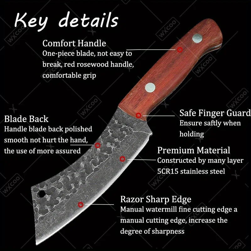 1PC Forging Boning Knife Stainless Steel Small Pocket Knife Barbecue Cleaver Outdoor Meat Cooking Wood Handle