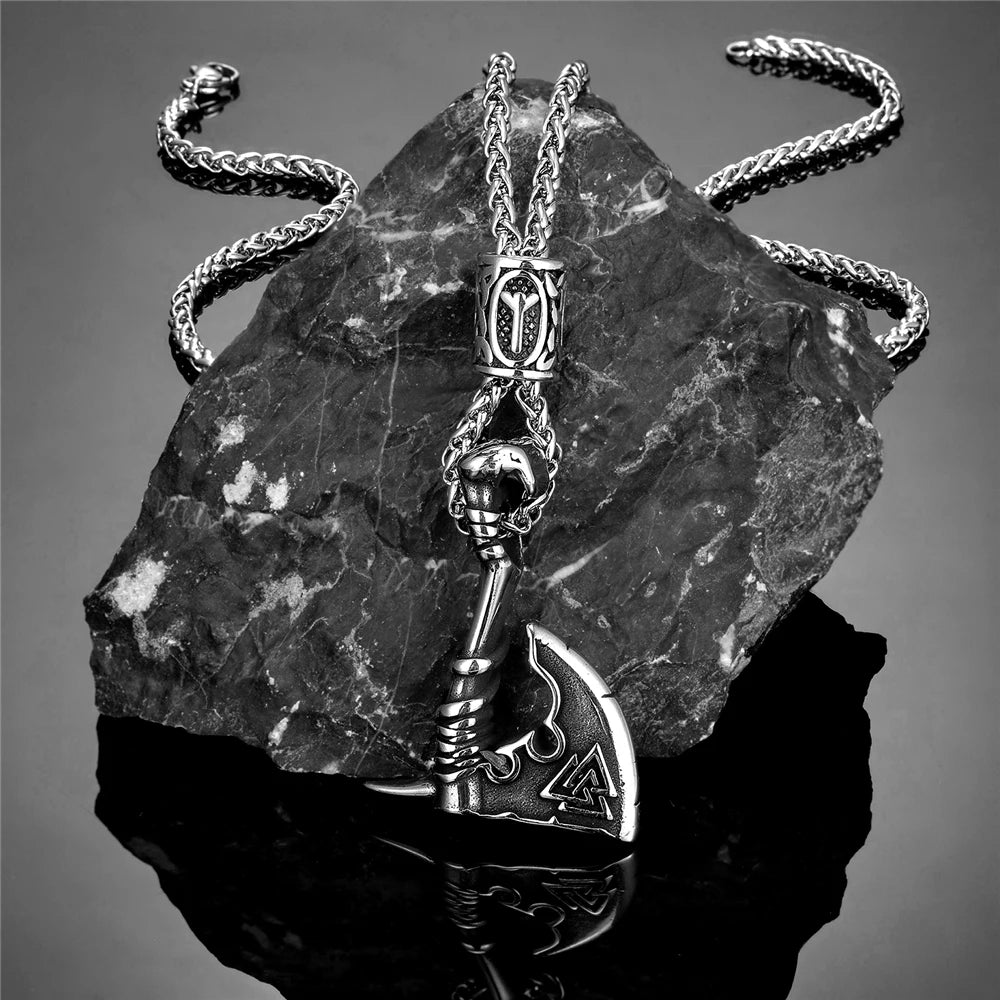 Norse Runes Vikings Ax Necklaces Stainless Steel Valknut