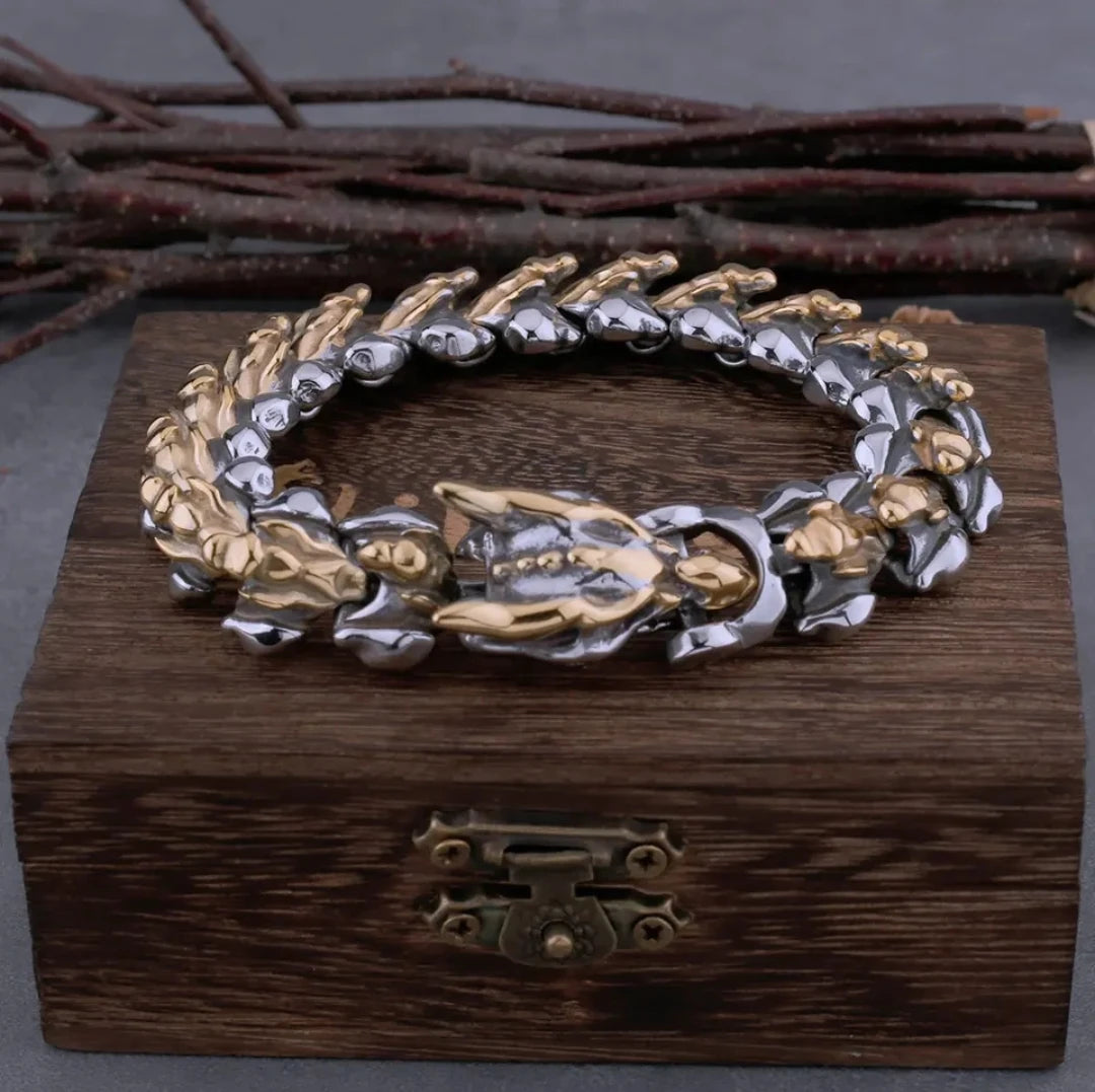 New Viking Ouroboros vintage punk bracelet for men stainless steel fashion Jewelry hippop street culture with wooden box