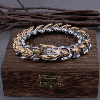 New Viking Ouroboros vintage punk bracelet for men stainless steel fashion Jewelry hippop street culture with wooden box