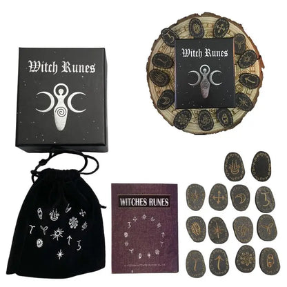 Wooden Rune Divination Game Set Rune Stones With Storage Bag Black Divination Props Set With Storage Bag Norse Runes