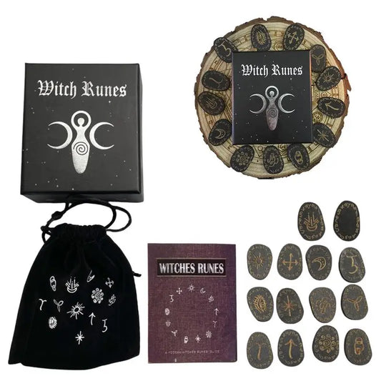 Wooden Rune Divination Game Set Rune Stones With Storage Bag Black Divination Props Set With Storage Bag Norse Runes