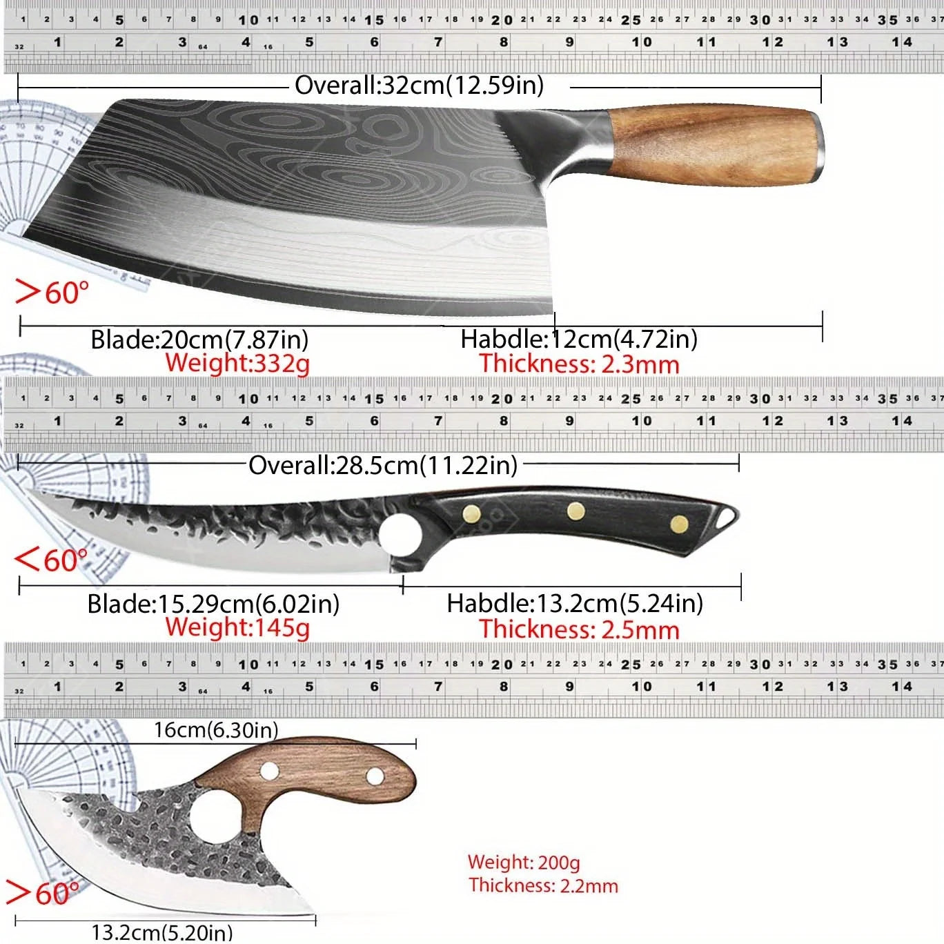 3Pcs Multipurpose Knife Small Pocket Kitchen Chef Knife High Carbon Steel Boning Slicing Mini Knife Stainless Steel Santoku