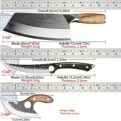3Pcs Multipurpose Knife Small Pocket Kitchen Chef Knife High Carbon Steel Boning Slicing Mini Knife Stainless Steel Santoku