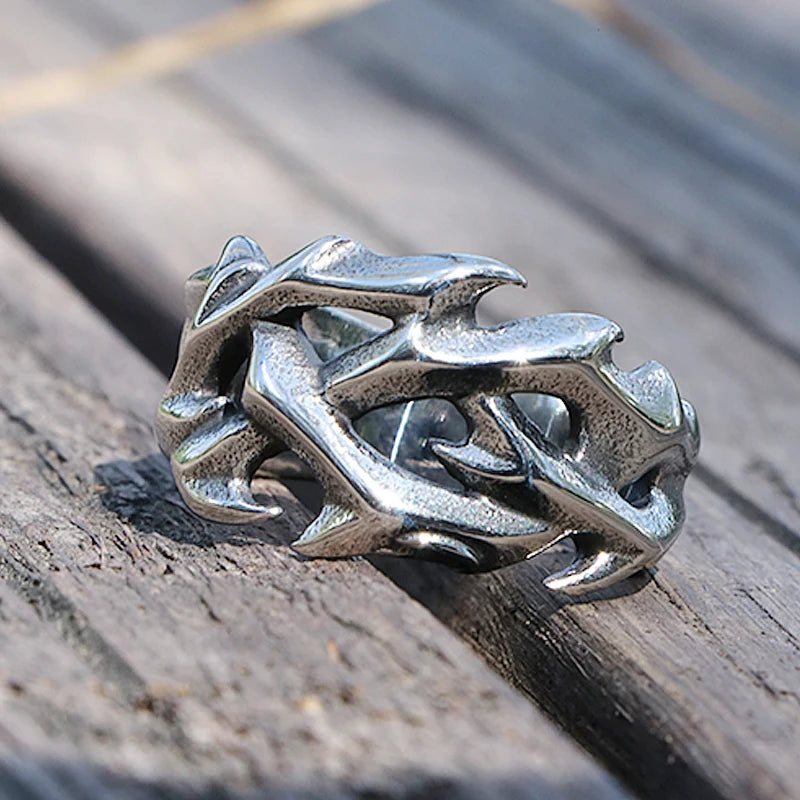 Vintage Hollow Out Design Crown of Thorns Ring Stainless Steel Rings for Men Women Couple Fashion Jewelry Gift