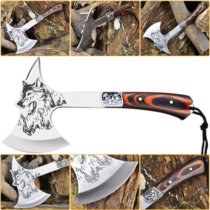 High Hardness Stainless Steel Survival Axe Multi-function Outdoor Camping Tactical Wolf-head Axe Hunting Tools Portable Tomahawk
