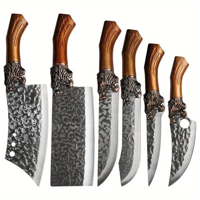 6Pcs Professional Kitchen Chef Knife Set Stainless Steel Utility Knife Boning Knife Butcher Knife Fish Knife Cutting Knife