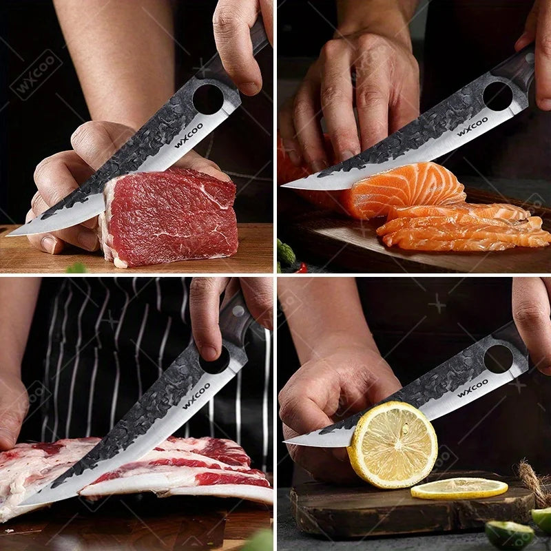 4PCS Stainless Steel Knife Set Professional Handmade High Quality Sharp Kitchenware Boning Meat Cleaver Fruit Knife with Covers