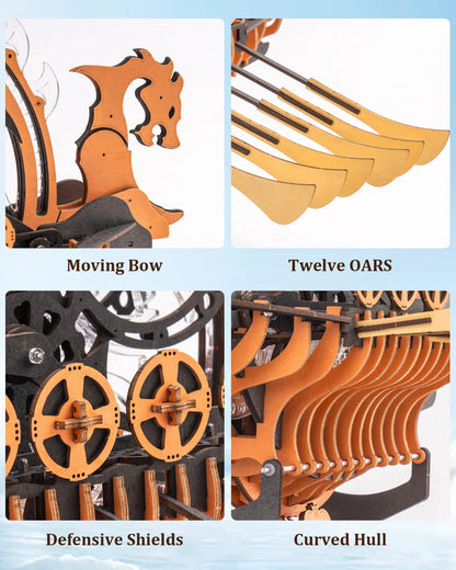 Robotime Rokr Vikingship Moveable Model for Kids Great Present Choice Eco-friendly Wood 3D Wooden Puzzle Dragon-boat Toys