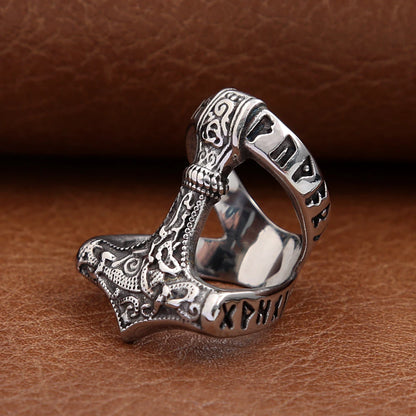 Viking Thors Hammer Stainless Steel Nordic Odin Rune Rings