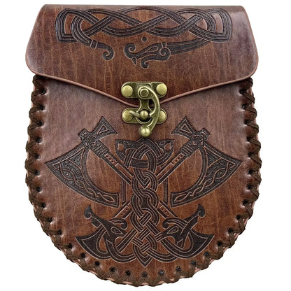 1Pc Viking Medieval Style Embossed Faux Leather Waist Bag, Viking Style Medieval Hangable Belt Coin Purse Vintage Waist Bag