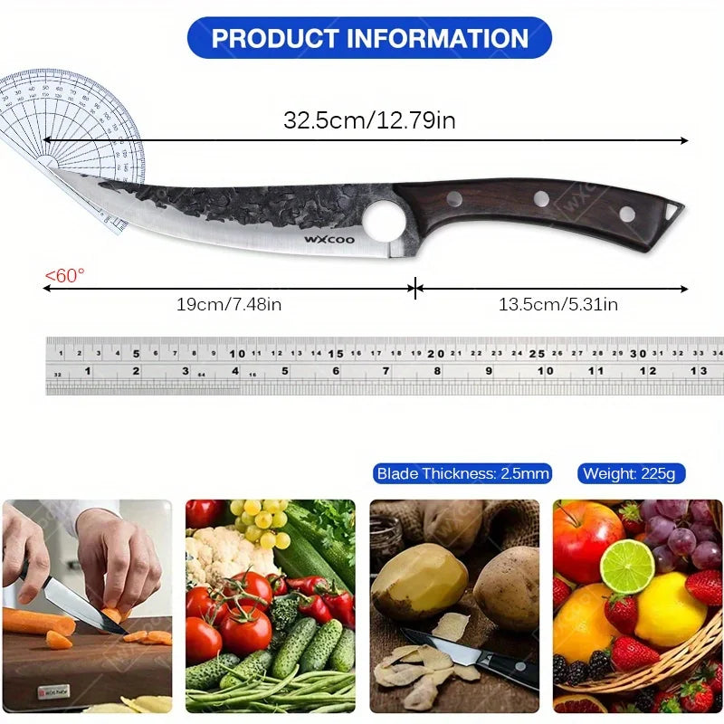 1 PC High Carbon Steel Boning Knife with Sheath Professional Kitchen Knife Multipurpose Fruit Vegetable Meat Fish Cleaver Sharp