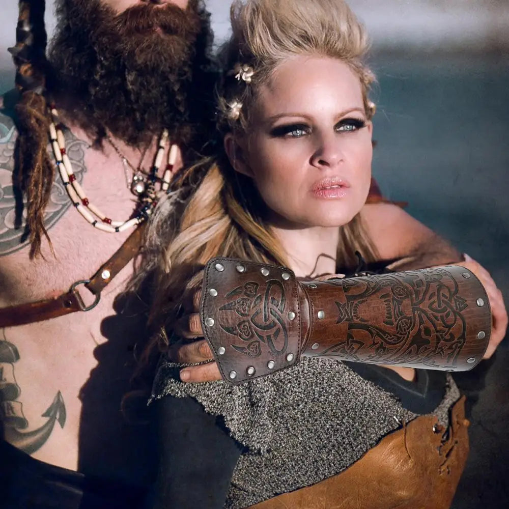 Medieval Arm Gauntlets Feather Viking Wrist And Hand Bracer Nordic Viking Style Hand Guard Costume For Playing Roles For Cosplay