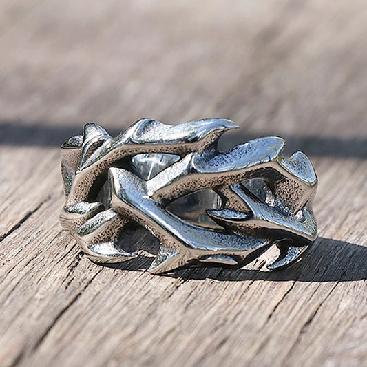 Vintage Hollow Out Design Crown of Thorns Ring Stainless Steel Rings for Men Women Couple Fashion Jewelry Gift