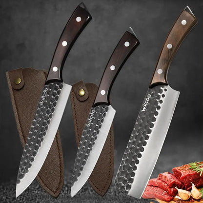 3PCS/5PCS Professional Kitchen Chef Knife Set High Quality Stainless Steel Handmade Boning Knife Sharp Meat Cleaver Nitrile