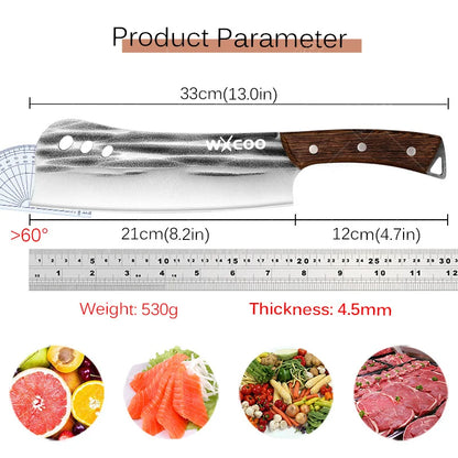 4 PCS Professional Kitchen Knife Handmade Forged Multipurpose Knife Stainless Steel Boning Cleaver Slicing Meat Fruit Wooden