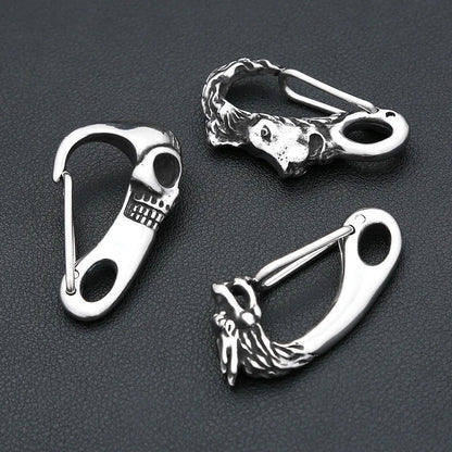Stainless Steel Lion Head Keychain Men Skull Buckle Key Ring Carabiner Jewelry