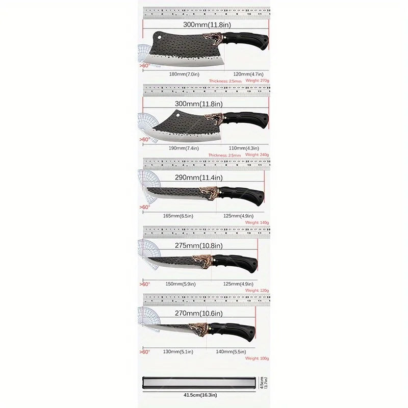 1/5/6PCS Handmade Chef Knife Set Stainless Steel Kitchen Knives Professional Multipurpose Beef Boning Sashimi Utility Cutting