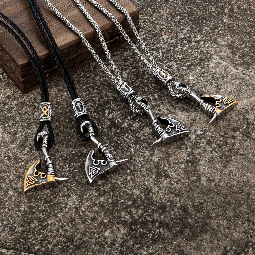 Norse Runes Vikings Ax Necklaces Stainless Steel Valknut