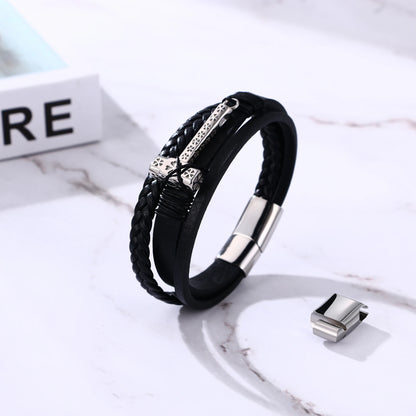 BONISKISS Vintage Viking Thor's Hammer Leather Bracelet Mens Nordic Runes Mjolnir Wristband Punk Handmade Amulet Jewelry Gift