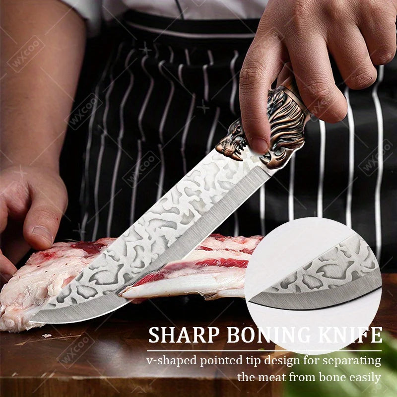 6PCS Professional Kitchen Chef Knife Set Stainless Steel Boning Knife Forged Butcher Knife Utility Knife Vegetable Chopper Meat