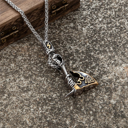 Norse Runes Vikings Ax Necklaces Stainless Steel Valknut