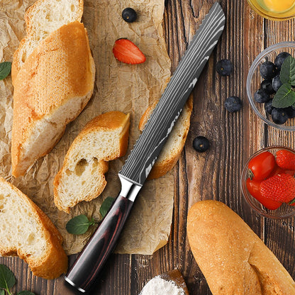 Sharp Kitchen Knife Wooden Handle Stainless Steel Meat Cleaver Kitchen Paring Knives Laser Damascus Pattern Chef  Knife