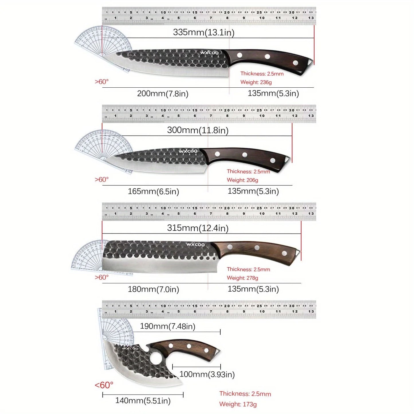 4PCS Stainless Steel Knife Set Handmade Professional High Quality Sharp Multipurpose Kitchenware Forged Mini Cheese Boning Pizza