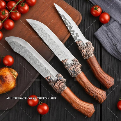 7pcs kitchen set knives, brown dragon head knives, high-quality chef knives, high hardness, high-quality steel, sharp and durabl
