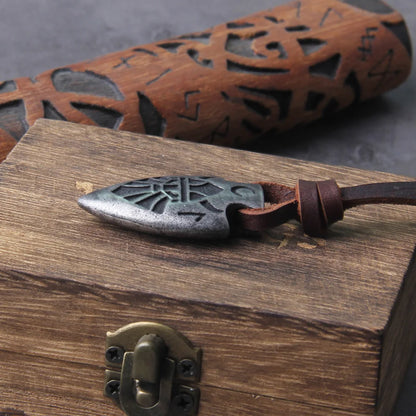 stainless steel Viking dragon spear Pendant Necklace with really cow leather chain As Men Gift with wooden box as gift