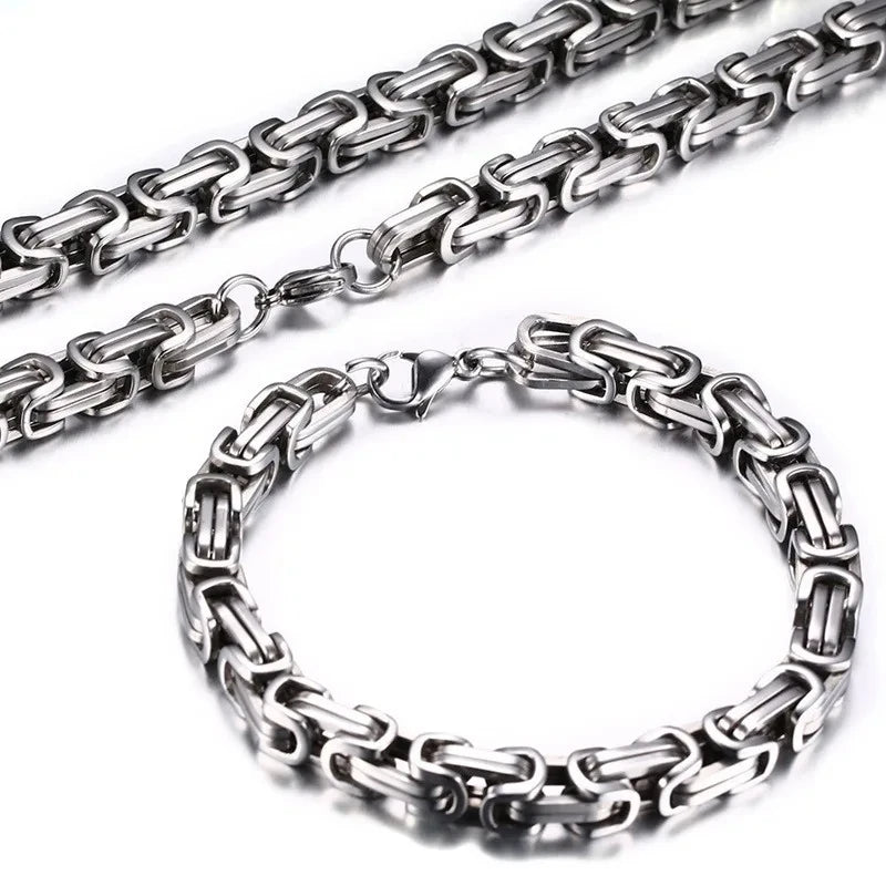 Nordic Necklace Double Wolf Head Thor's Hammer Pendant Stainless Steel