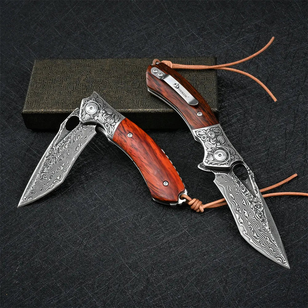 Folding Damascus Pocket Knife for Men Tactical Outdoor Camping Survival Hunting EDC Self Defense Jackknife