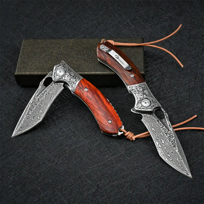 Folding Damascus Pocket Knife for Men Tactical Outdoor Camping Survival Hunting EDC Self Defense Jackknife