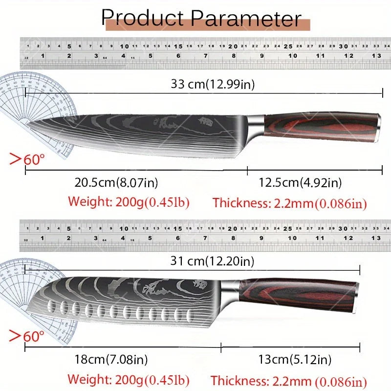 8PCS Professional Kitchen Chef Knife Set Forged Stainless Steel Utility Boning Vegetable Fish Cutting Butcher Scissor for Meat