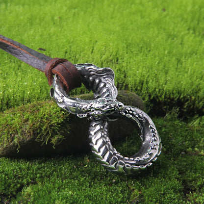 Ouroboros Norse Dragon Necklace Viking Runes