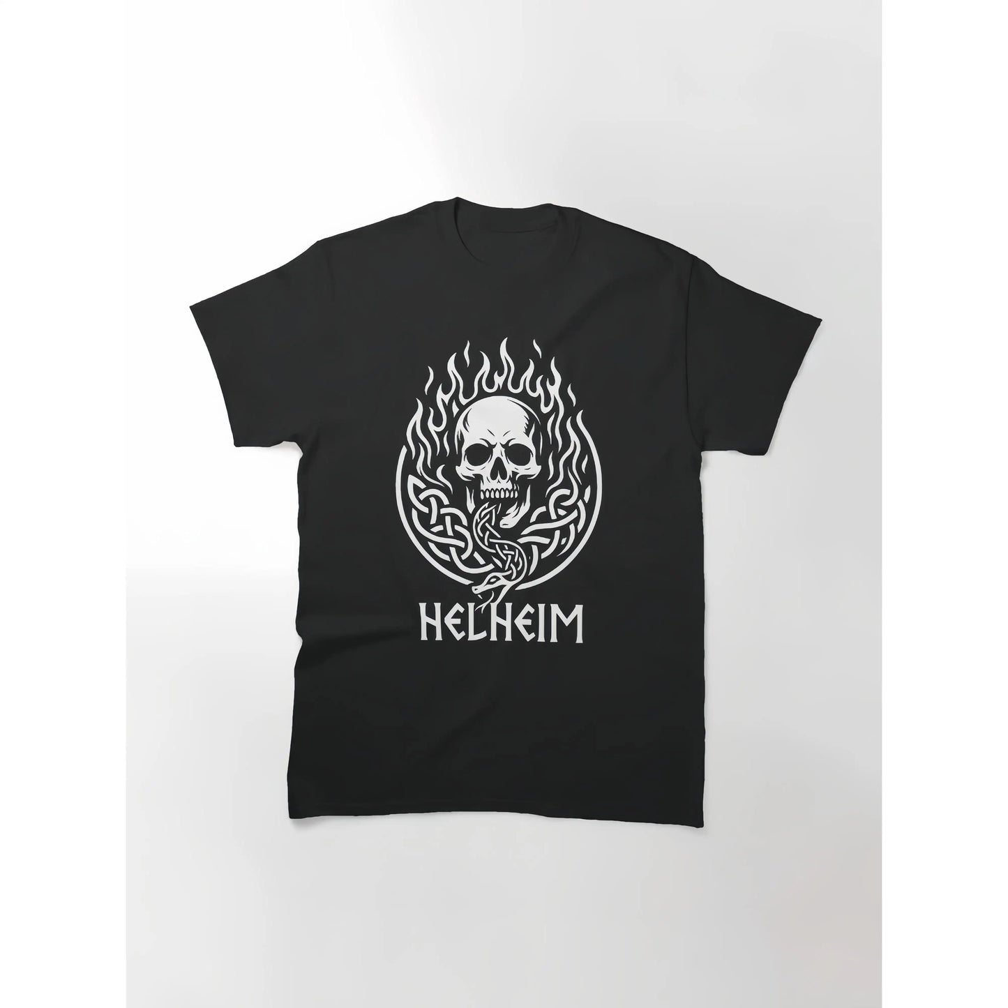 Helheim Viking Skull Graphic T-Shirt Nordic Mythology Fire Print Gothic Punk Rock Oversized Tee S-3XL