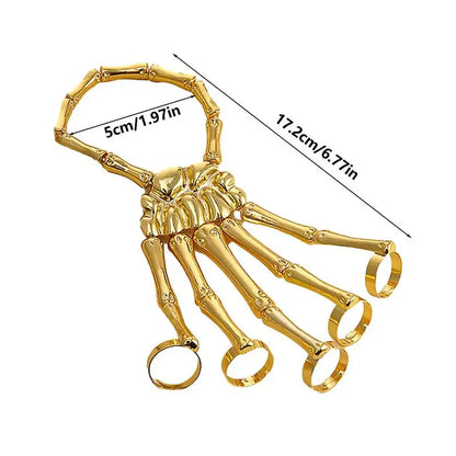 Creative Punk Skeleton Hand Bone Versatile Five Finger Ring Bracelet Adjustable One Chain Bracelet Halloween Bracelet Unisex