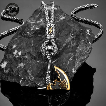 Norse Runes Vikings Ax Necklaces Stainless Steel Valknut