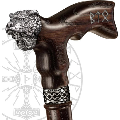 Handcrafted Viking-Inspired Walking Stick for Men - Unique Wooden Canes for Men and Seniors (Berserker Style)
