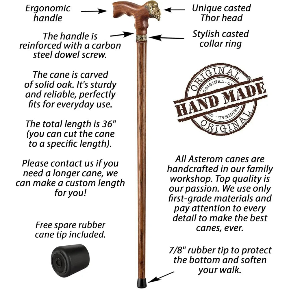 Asterom Cane - Handmade Viking Walking Cane - Canes for Men - Wooden, Unique, Cool, Walking Sticks for Men & Seniors (Thor in Ca