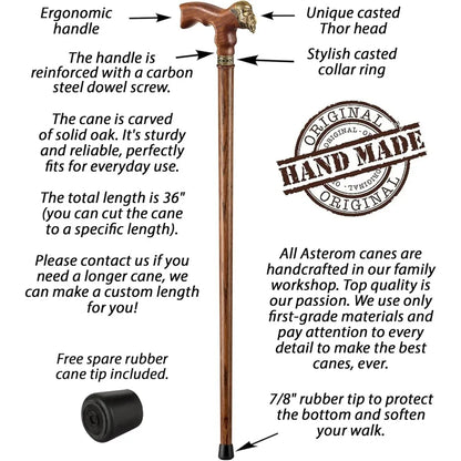 Asterom Cane - Handmade Viking Walking Cane - Canes for Men - Wooden, Unique, Cool, Walking Sticks for Men & Seniors (Thor in Ca