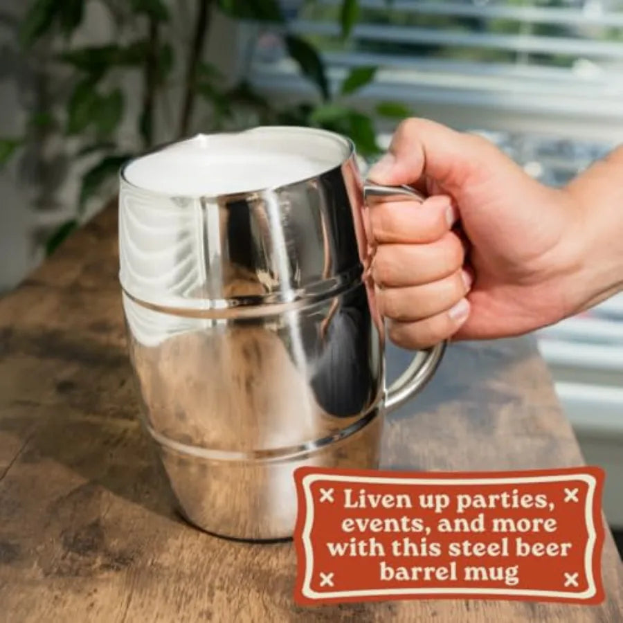 Beer Mugs Viking Cup for Beer Enthusiasts 34 oz Stainless Steel Mug with Handle Unique Barrel Stein for Men Ideal Coffee Tumble