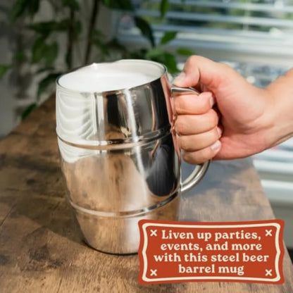 Beer Mugs Viking Cup for Beer Enthusiasts 34 oz Stainless Steel Mug with Handle Unique Barrel Stein for Men Ideal Coffee Tumble