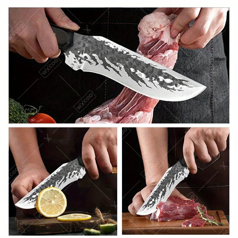 1PC Stainless Steel Knife Handmade Forged Knife Professional Outdoor Cooking Knife with Sheath Wooden Handle Meat and Fish
