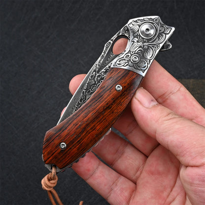 Folding Damascus Pocket Knife for Men Tactical Outdoor Camping Survival Hunting EDC Self Defense Jackknife