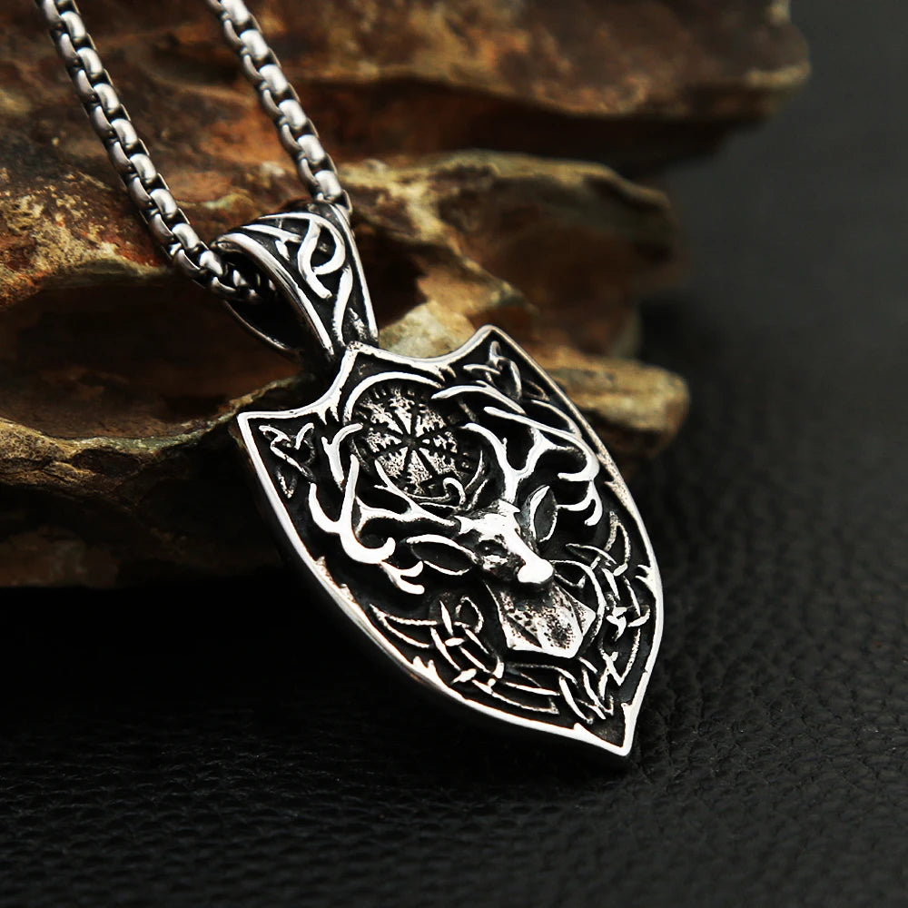 Nordic Deer Head Pendant Stainless Steel Viking Necklace Amulet Jewelry