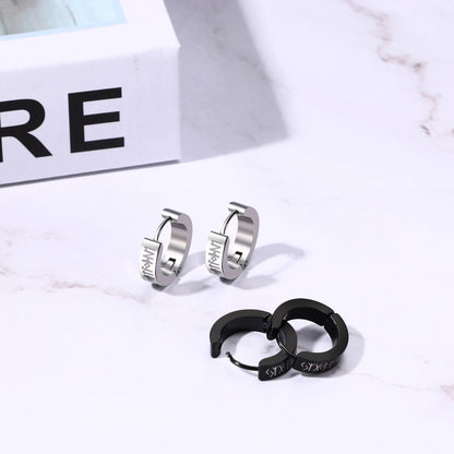 BONISKISS 2 Pairs Norse Viking Earrings Stainless Steel Nordic Elder Futhark Runes Hoop Huggie Hinged Fake Stud Men Women Unisex